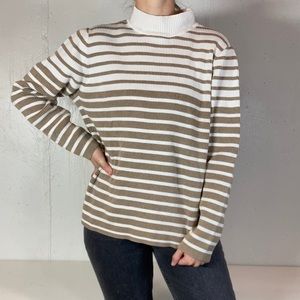 Knit Mockneck Tan + White Striped Sweater